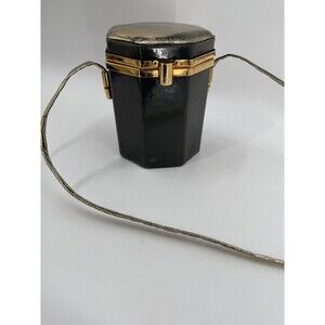 Vintage Pewter Comeco Taiwan Hexagon Purse Mirror in top 5.5"Hx4.5"W Handle 21"